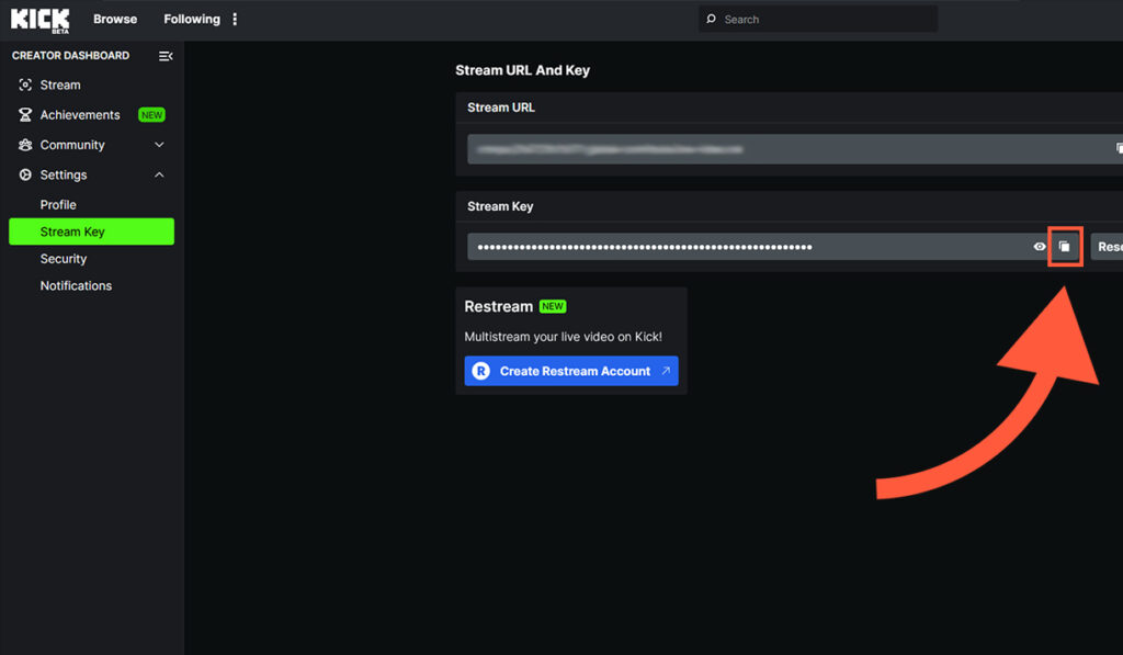Stream Key Kick Screen Image