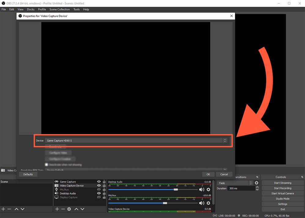 Video capture device screen in OBS image