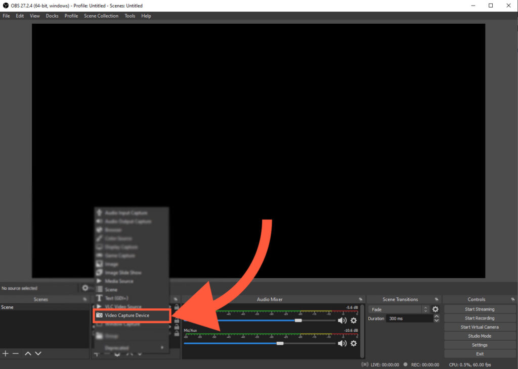 Video Capture Device in OBS image