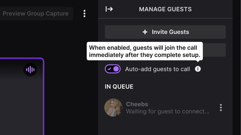 Auto-add guest to call toggle image example
