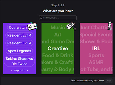 What Are You Into on Twitch for Existing User Image